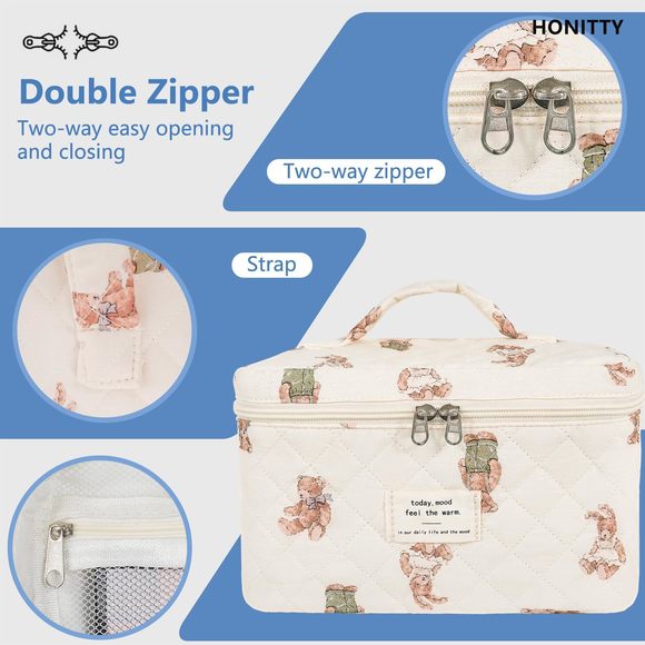 Makeup Bag,quilted Cosmetic Bag,large Floral Make Up Bag For Women,cotton🐻 - Picture 4 of 6